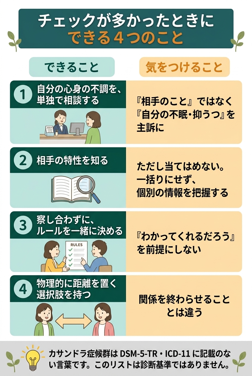 カサンドラ症候群のチェックが多かったときにできる4つのことの整理